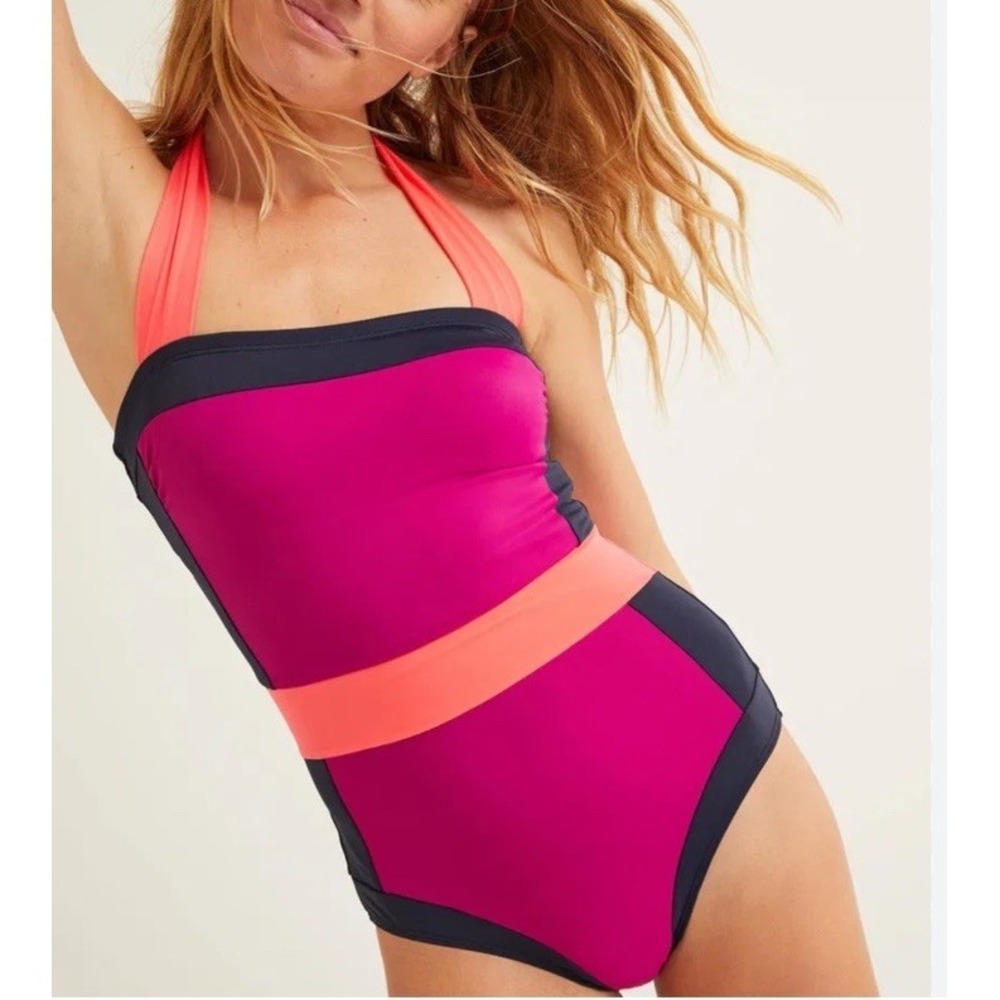 Boden Santorini Halterneck Swimsuit 1 Pc Magenta & Navy ColorBlock Sz US 20-22L